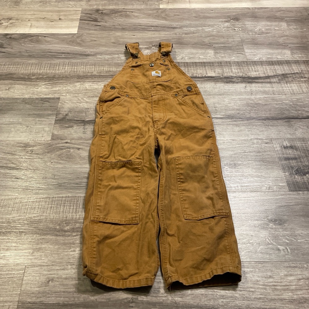 Carhartt Brown Duck Work Overalls youth size 4